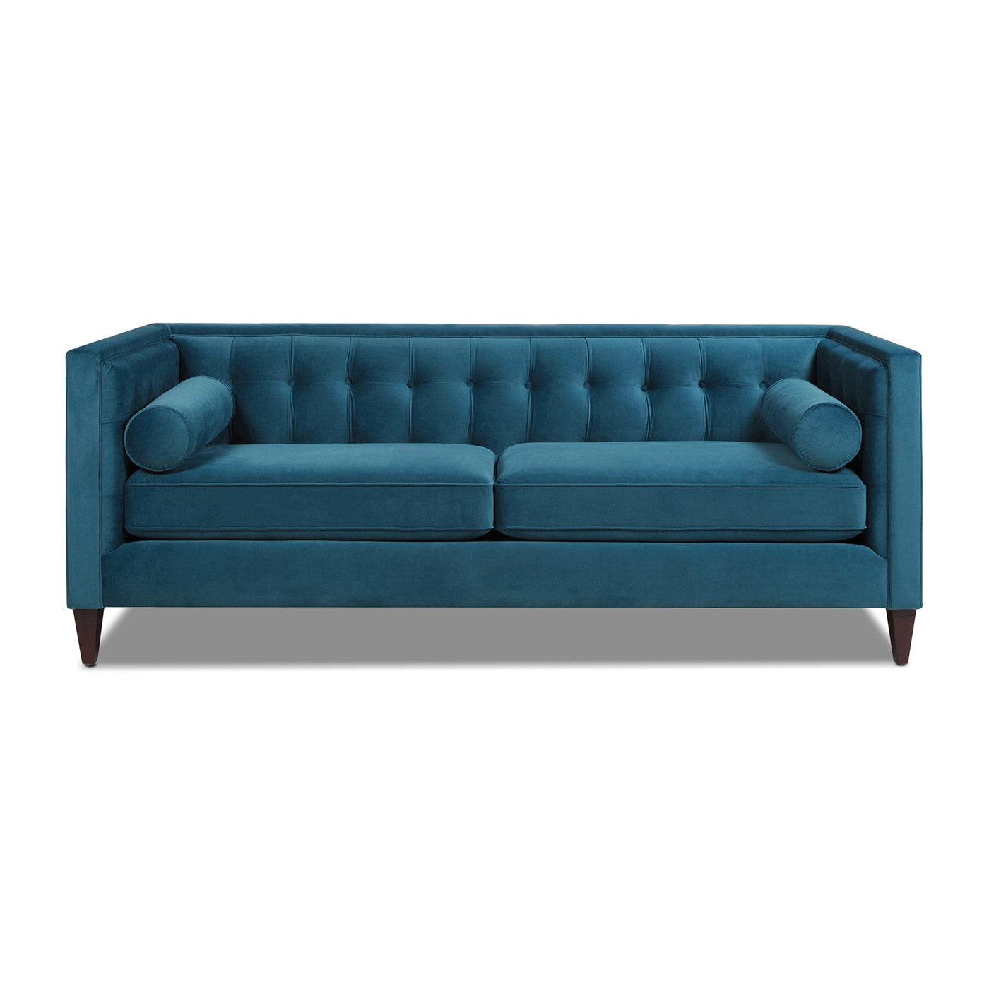 Jack 84" Modern Tuxedo Tufted Sofa, Satin Teal Blue Velvet