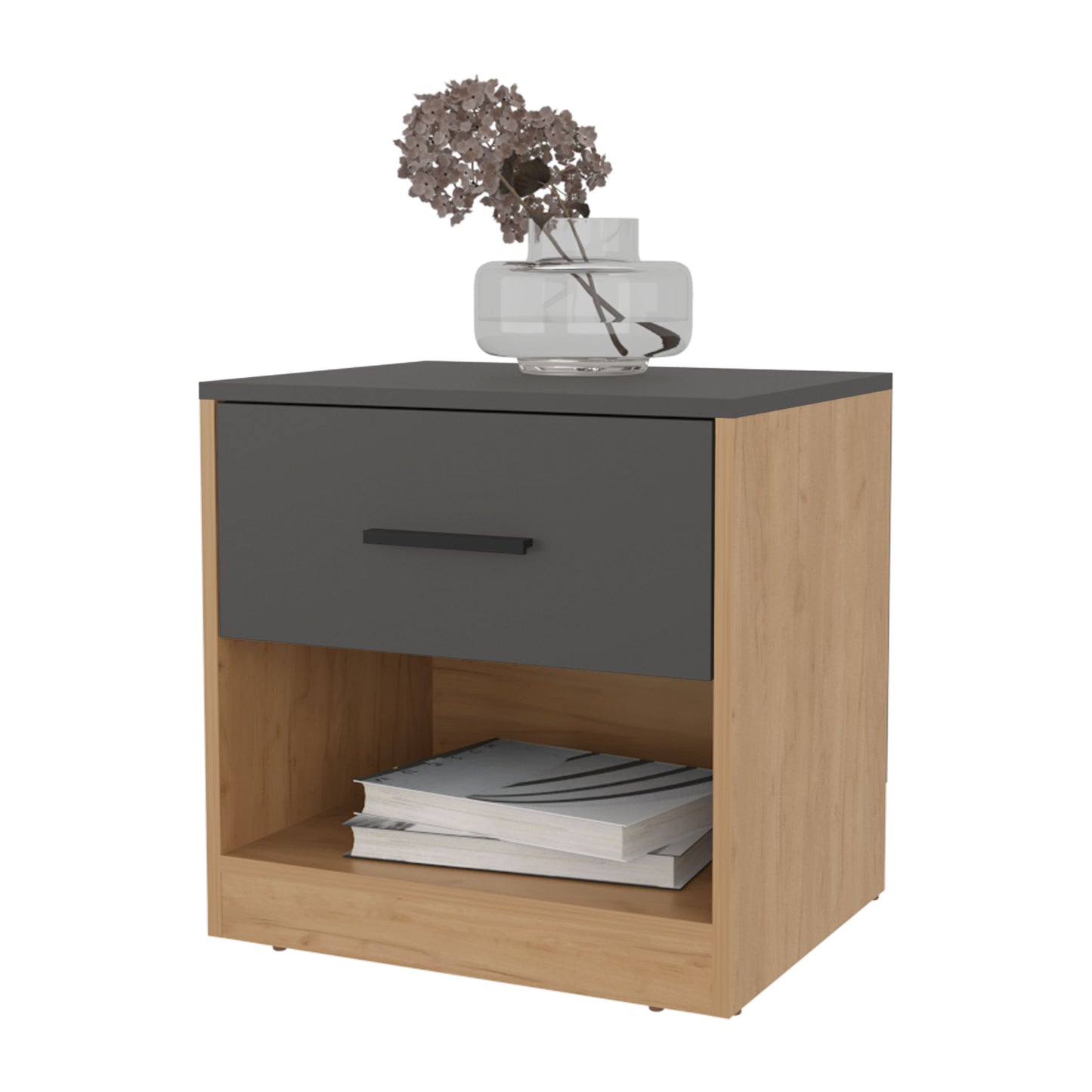 Solomon Nightstand with a Drawer, Natural Oak and Matt Grey