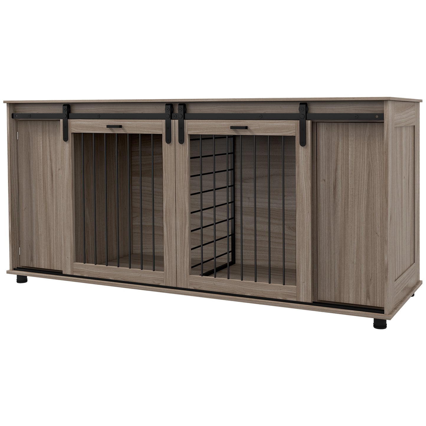 PawHut Dog Crate Furniture with Removable Divider for 2 Small Dogs or 1 Large Dog, 71" Modern Dog Kennel Furniture End Table with Storage, Double Doors, Walnut