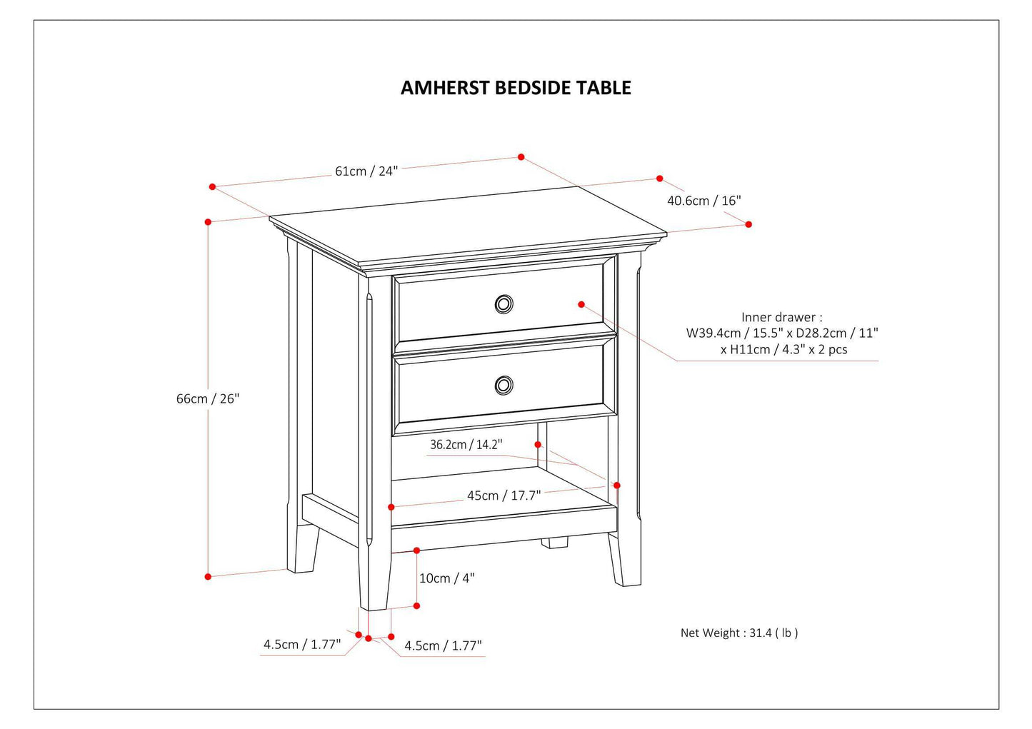 Amherst - Bedside Table - Light Golden Brown