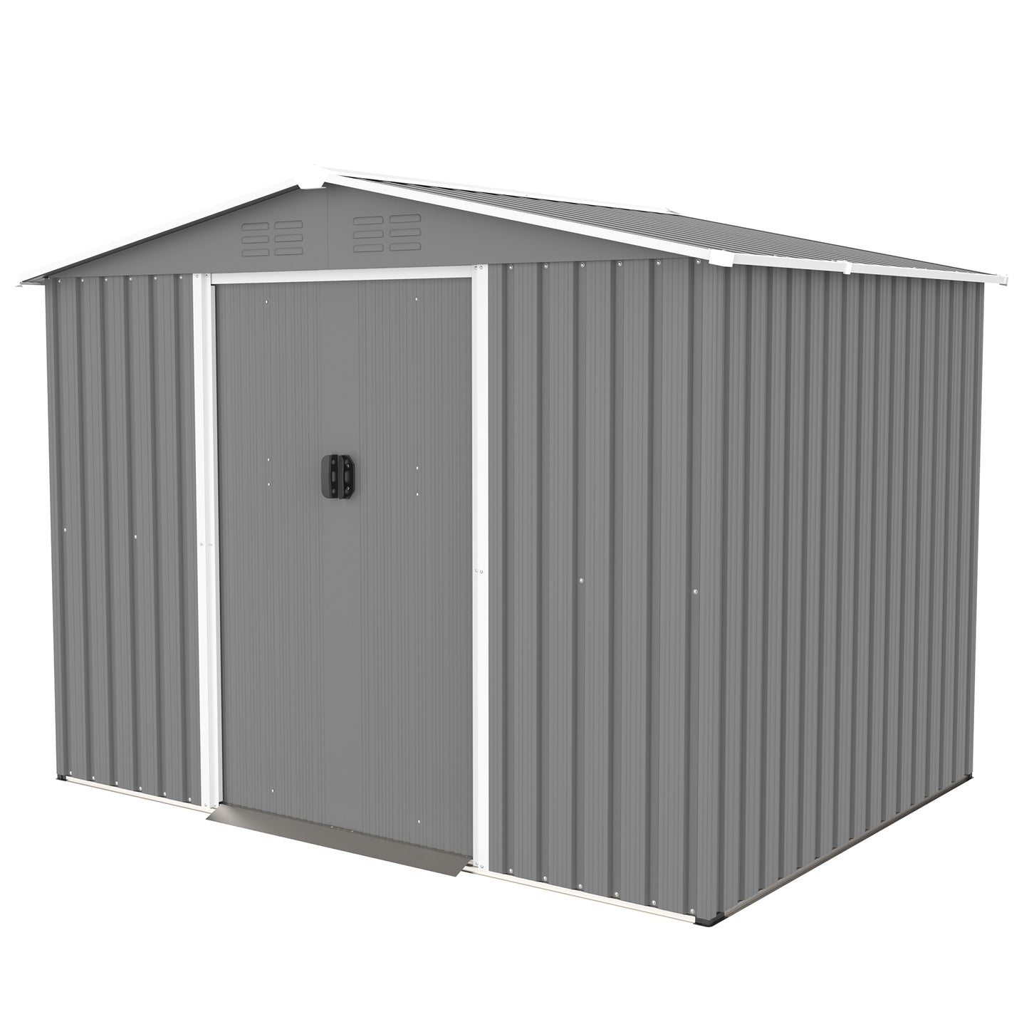 8x6 FT Outdoor Tool Storage Shed with Metal Foundation & Lockable Doors,  All Weather Metal Sheds for Garden, Patio, Backyard, Lawn, Gray