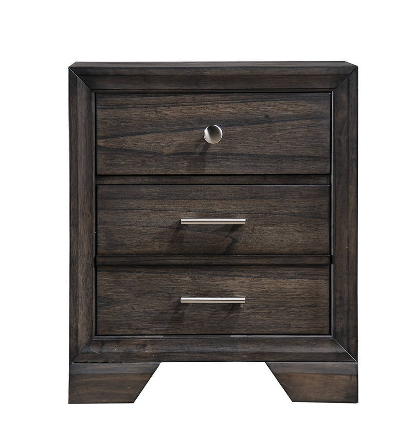 1pc Contemporary Style 3 Storage Drawers Nightstand End Table Bedroom Solid Wood Wooden Furniture Dark Wood Finish