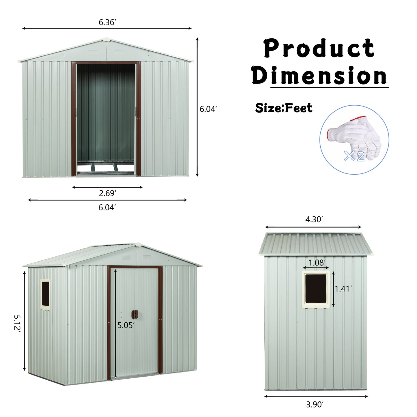 6ft x 5ft Outdoor Metal Storage Shed With window and metal foundation ,White