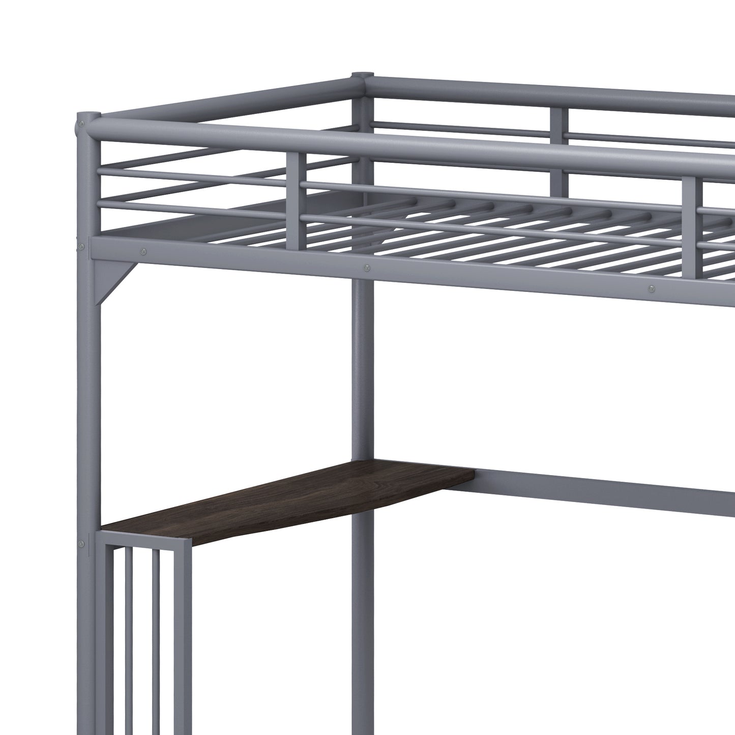 Twin Metal loft Bed with Desk, Ladder and Guardrails, bookdesk under bed, Silver