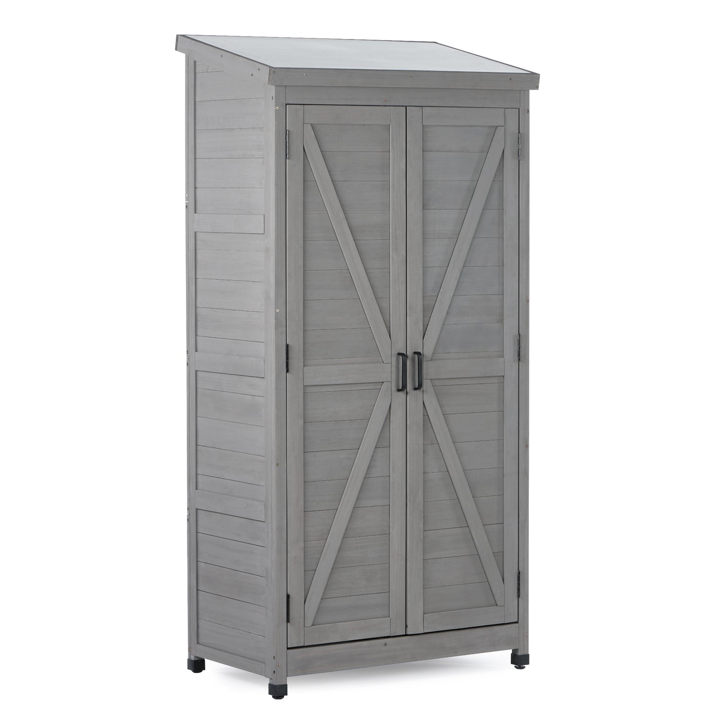 Outdoor Storage Cabinet and Metal Top,Garden Storage Shed,Outdoor 68 Inches Wood Tall Shed for Yard and Patio