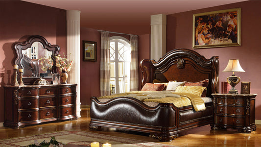 Queen 4pc Bedroom set made with wood in Dark Walnut