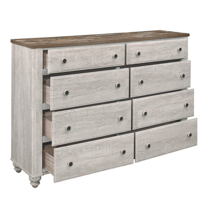 Transitional Rustic Style 1pc Dresser of 8 Drawers Two-Tone Antique White and Brown Classic Bedroom Furniture