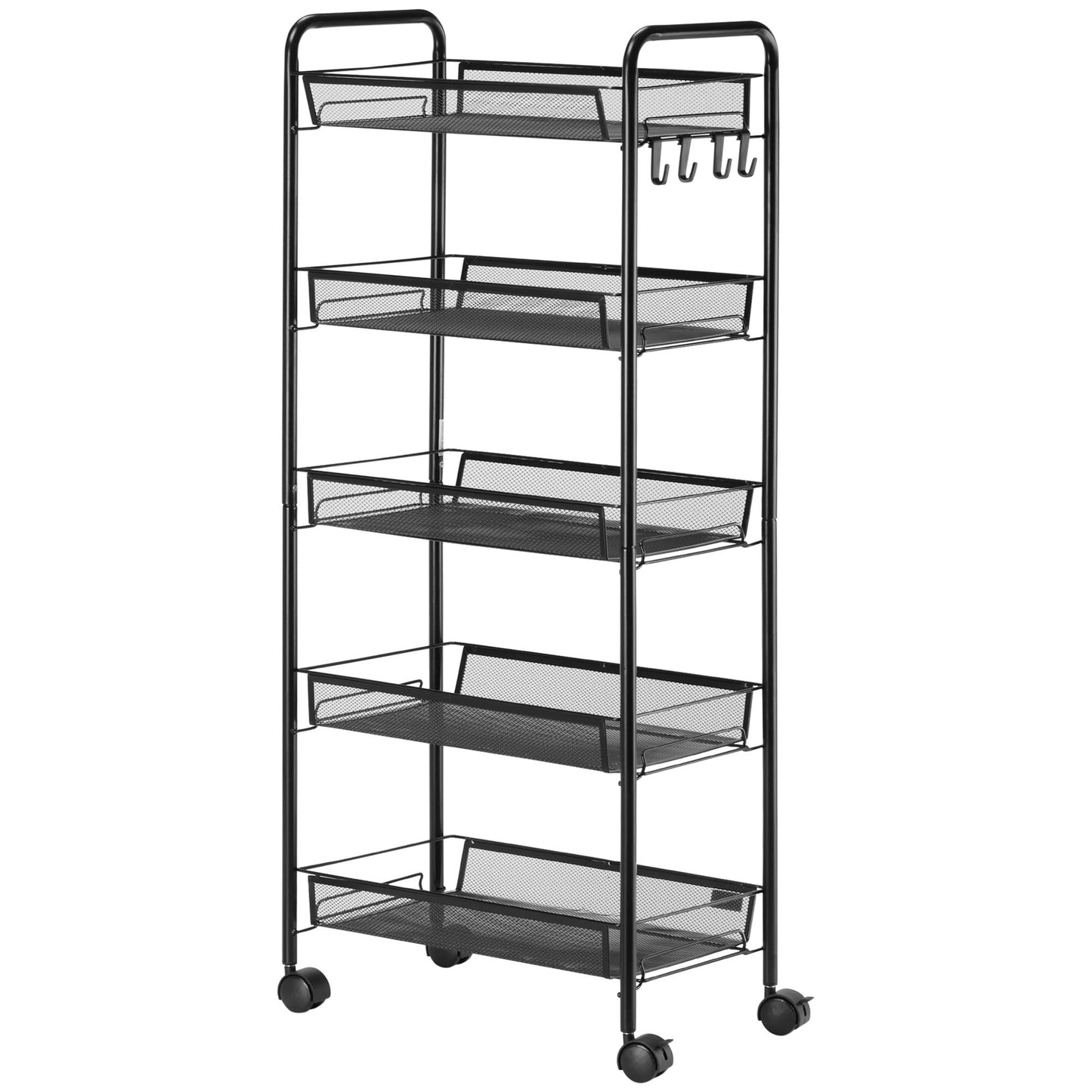 HOMCOM 5 Tier Utility Rolling Cart, Metal Storage Cart, Kitchen Cart with Removable Mesh Baskets, for Living Room, Laundry, Garage and Bathroom, Black