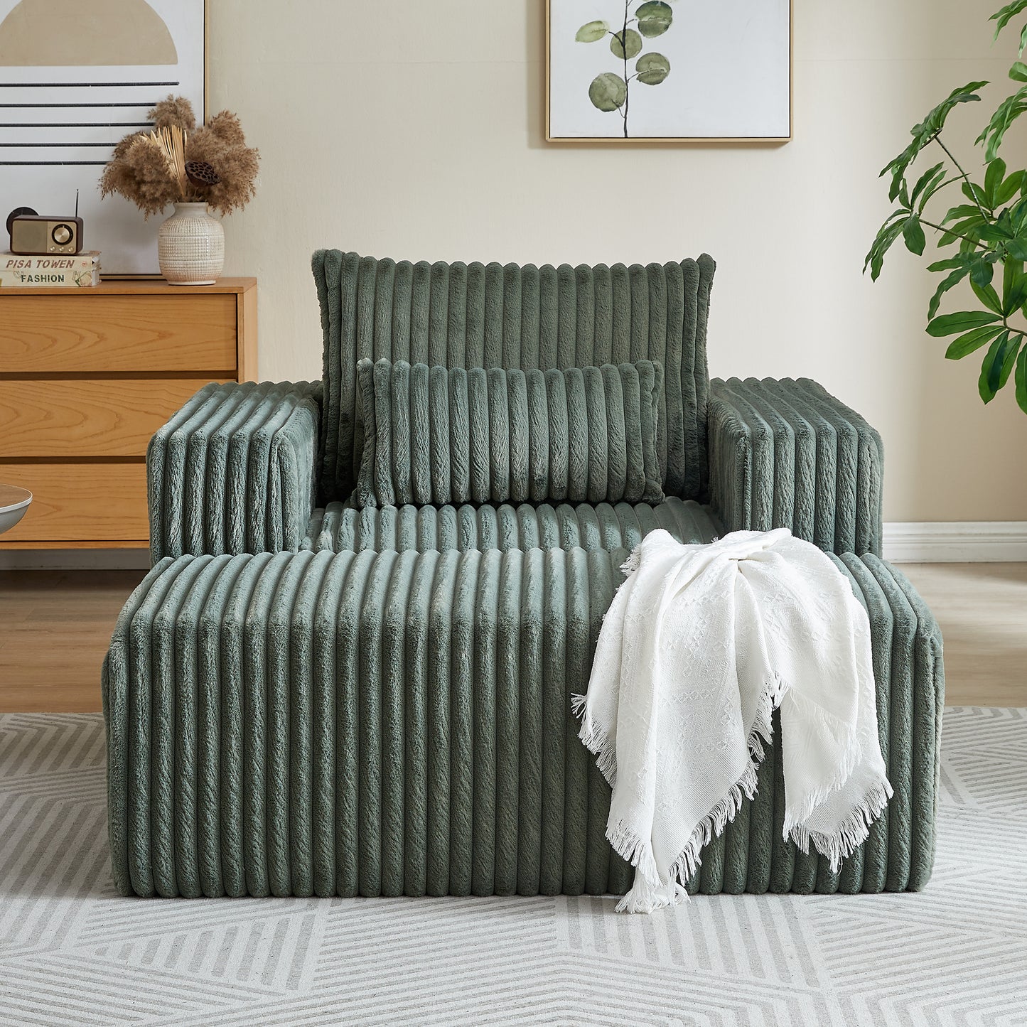 62.5-Inch Corduroy Sponge Sofa Lounge Chair with Removable footrest,No Assembly Required,Fluffy Modern Sleeper Chair for Indoor Living Room Bedroom