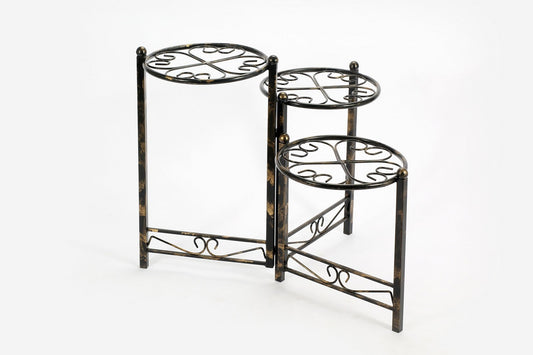 24.41" Three Tier Heart Clover Black / Gold Round Plant Stand