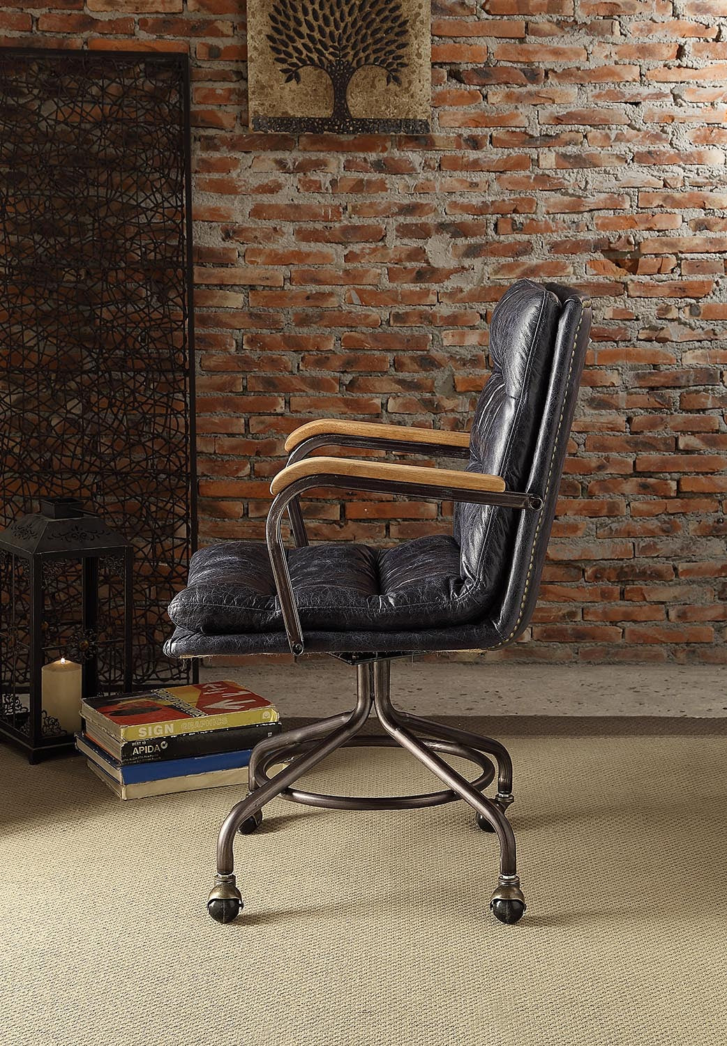 Vintage Blue Swivel Office Chair with Casters