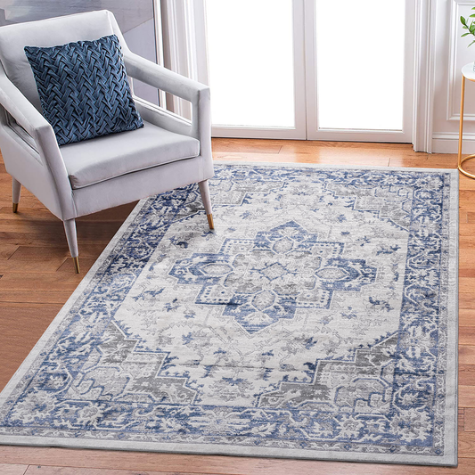 5X7 Blue/Grey/Oriental Non-Shedding Living Room Bedroom Dining Home Office Stylish and Stain Resistant Area Rug