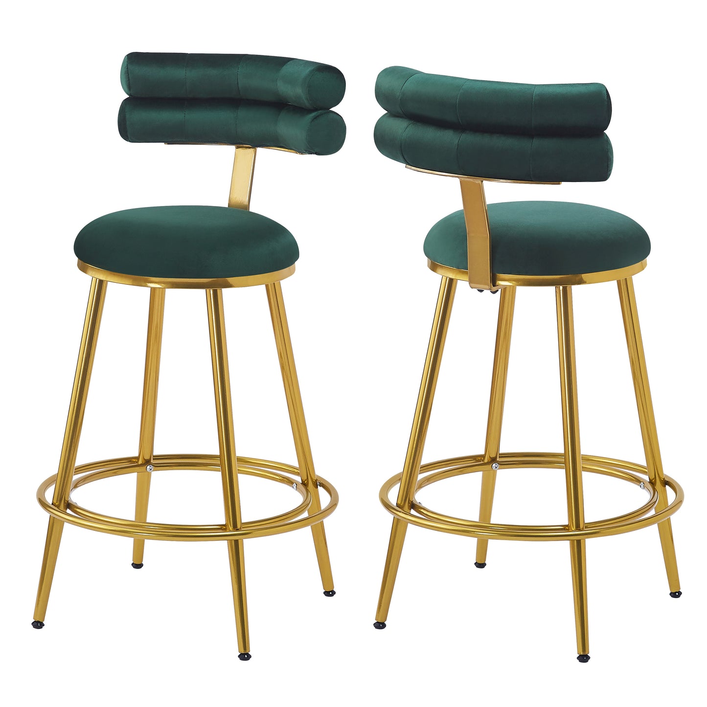 27.65'' Modern Counter Stools Set of 2,Dark green  velvet Counter Stools with iron Frame,Soft back and cushion,Footrest,suitable for Kitchen/Bedroom/Dining Room