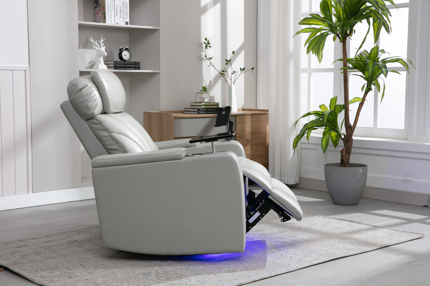 Power Motion Recliner Electric Power Recliner with USB Charging Port, Hidden Arm Storage, Convenient Cup Holder and Bluetooth Speaker, Light Grey(Old Sku:SG000800AAE)