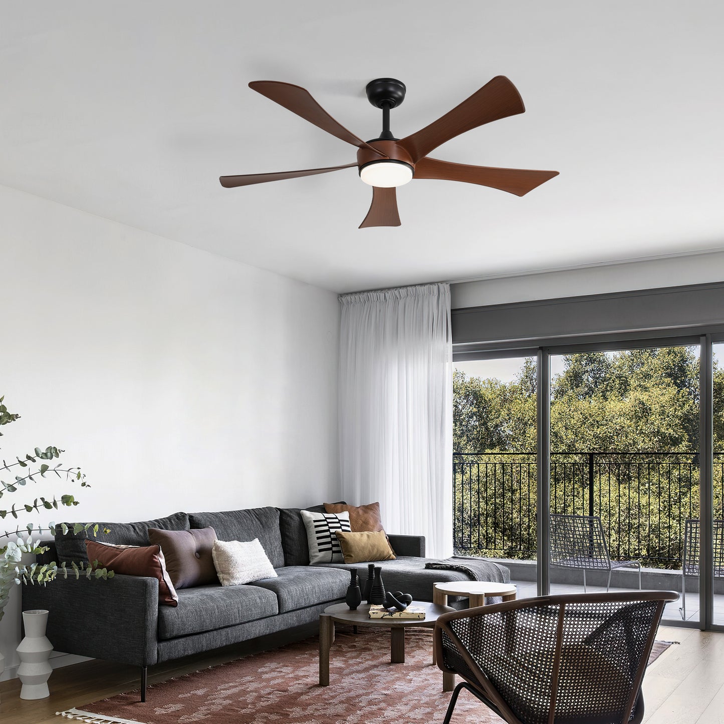 52 Inch Modern Ceiling Fan With 3 Color Dimmable 5 ABS Blades Remote Control Reversible DC Motor With Led Light