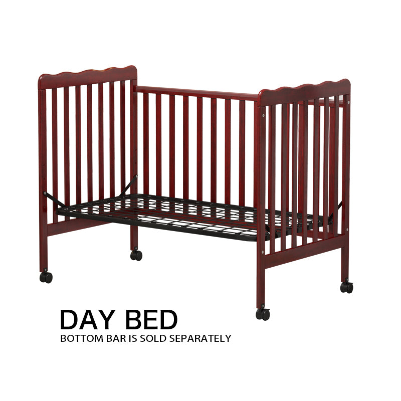 3-In-1 Convertible Crib In Cherry, Made Of Sustainable Pinewood, Non-Toxic Finish, Comes With Locking Wheels, Wooden Nursery Furniture