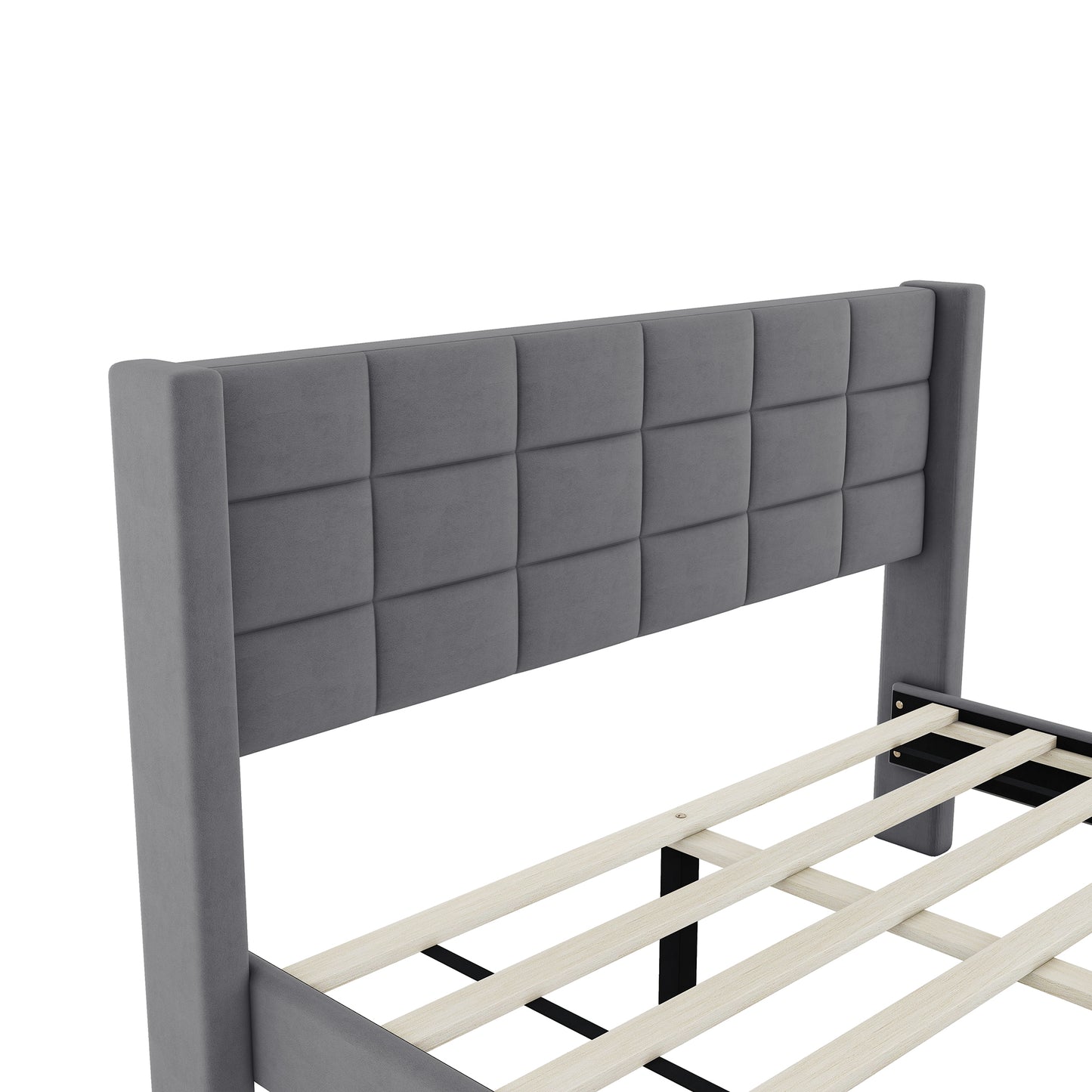 Queen Size Upholstered Platform Bed with Support Legs, Gray