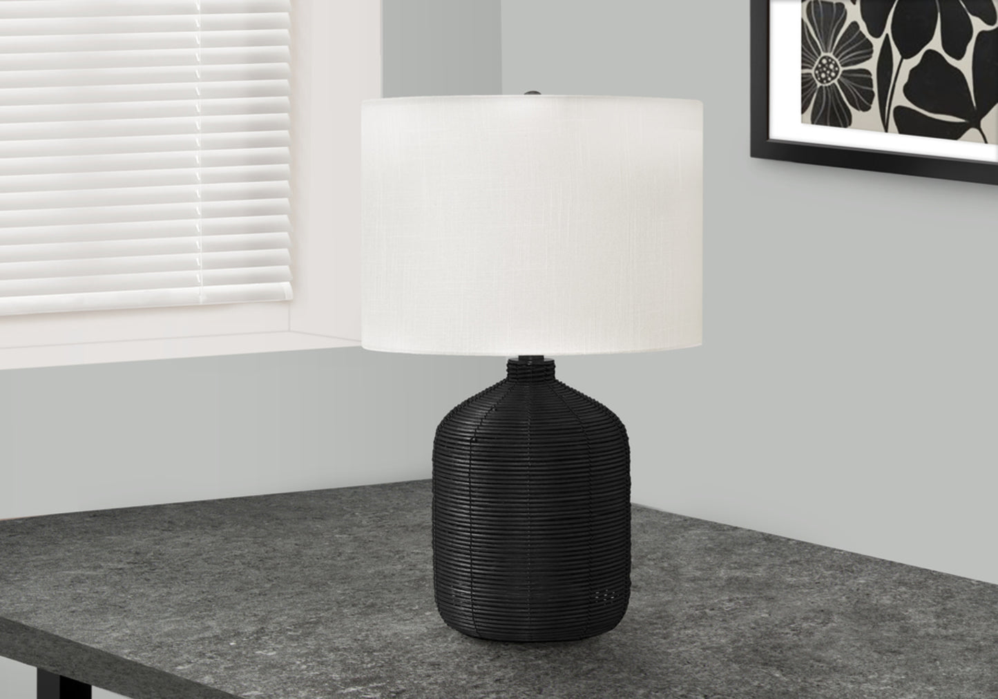 Lighting, 23"h, Table Lamp, Black Rattan, Ivory / Cream Shade, Modern