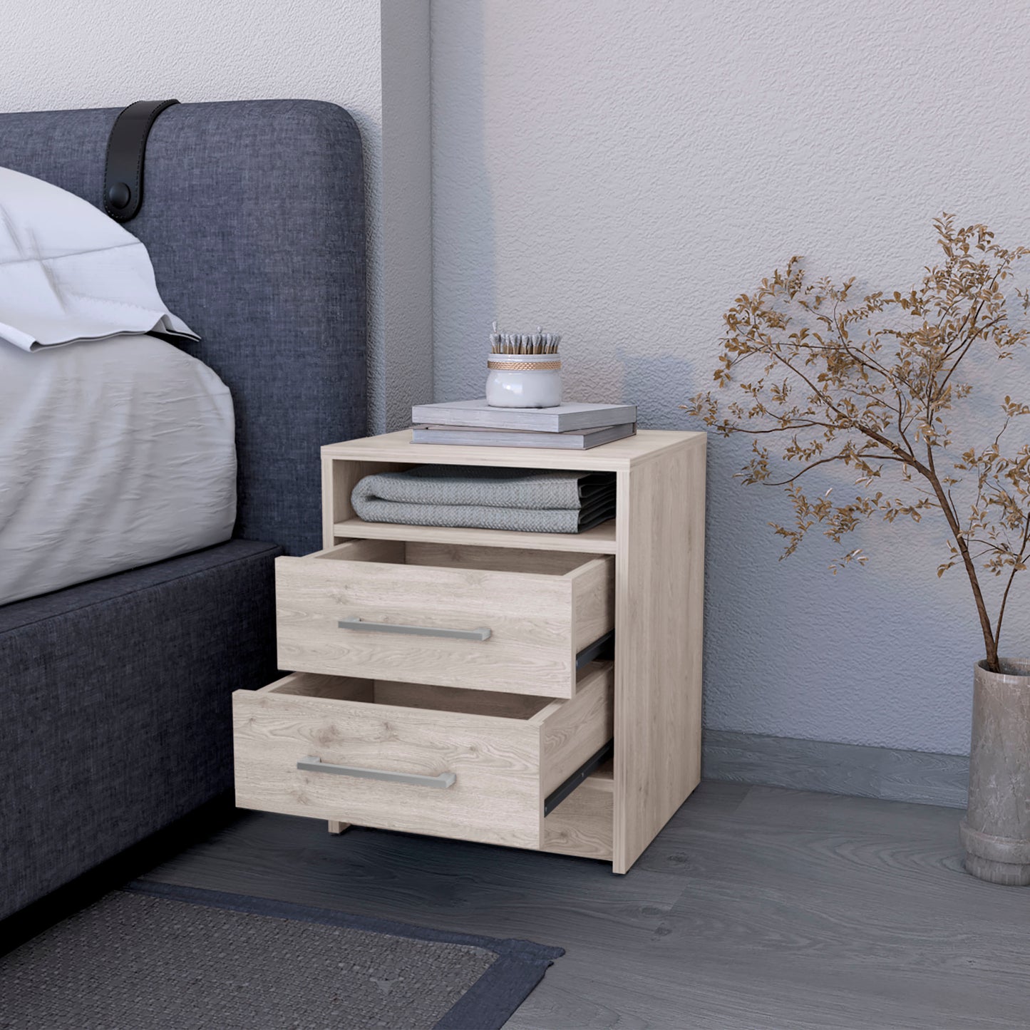 Philadelphia Nightstand, Two Drawers, Concealed Shelf