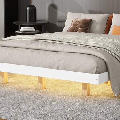 Queen Size Floating Bed with LED Lights Underneath,Modern Queen Size Low Profile Platform Bed with LED Lights,White