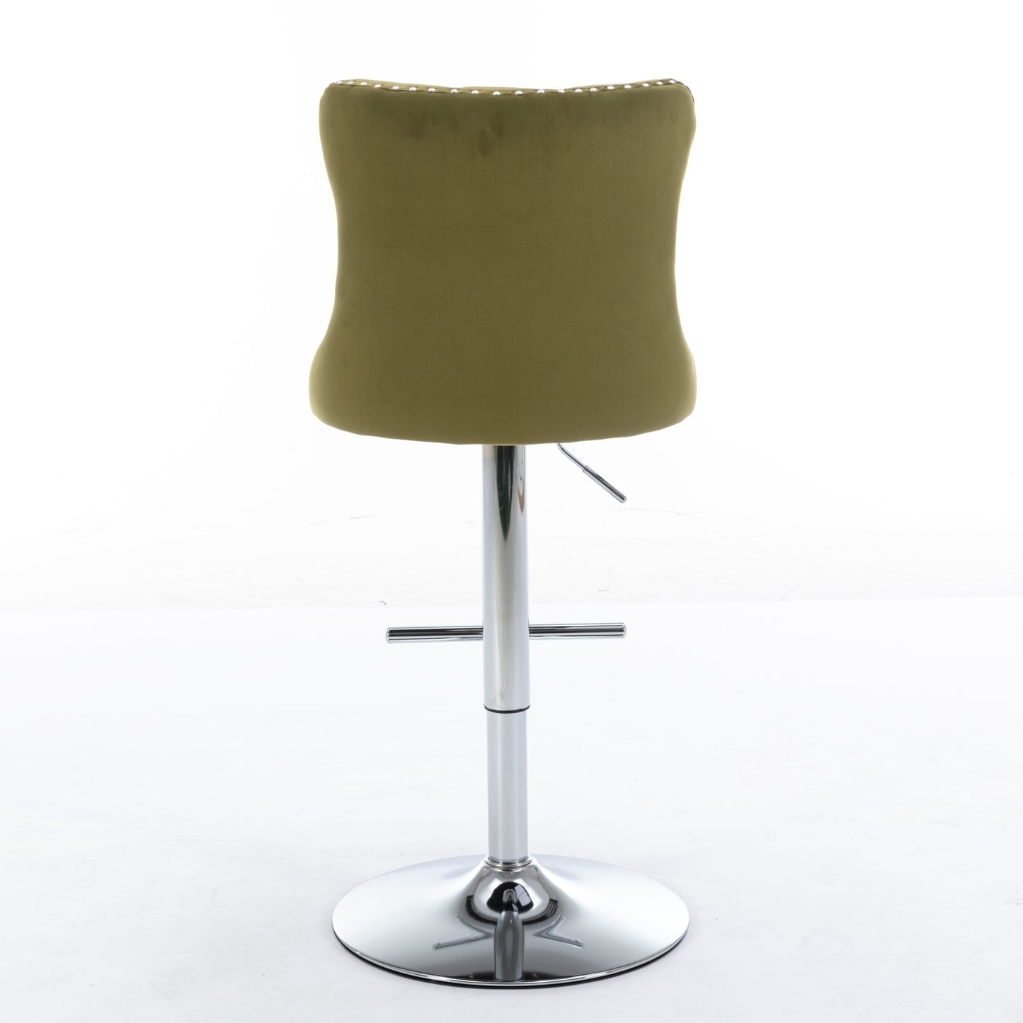 Swivel Velvet Barstools Adjusatble Seat Height from 25-33 Inch, Modern Upholstered Chrome base Bar Stools with Backs Comfortable Tufted for Home Pub and Kitchen Island, Olive-Green,Set of 2,1712OL