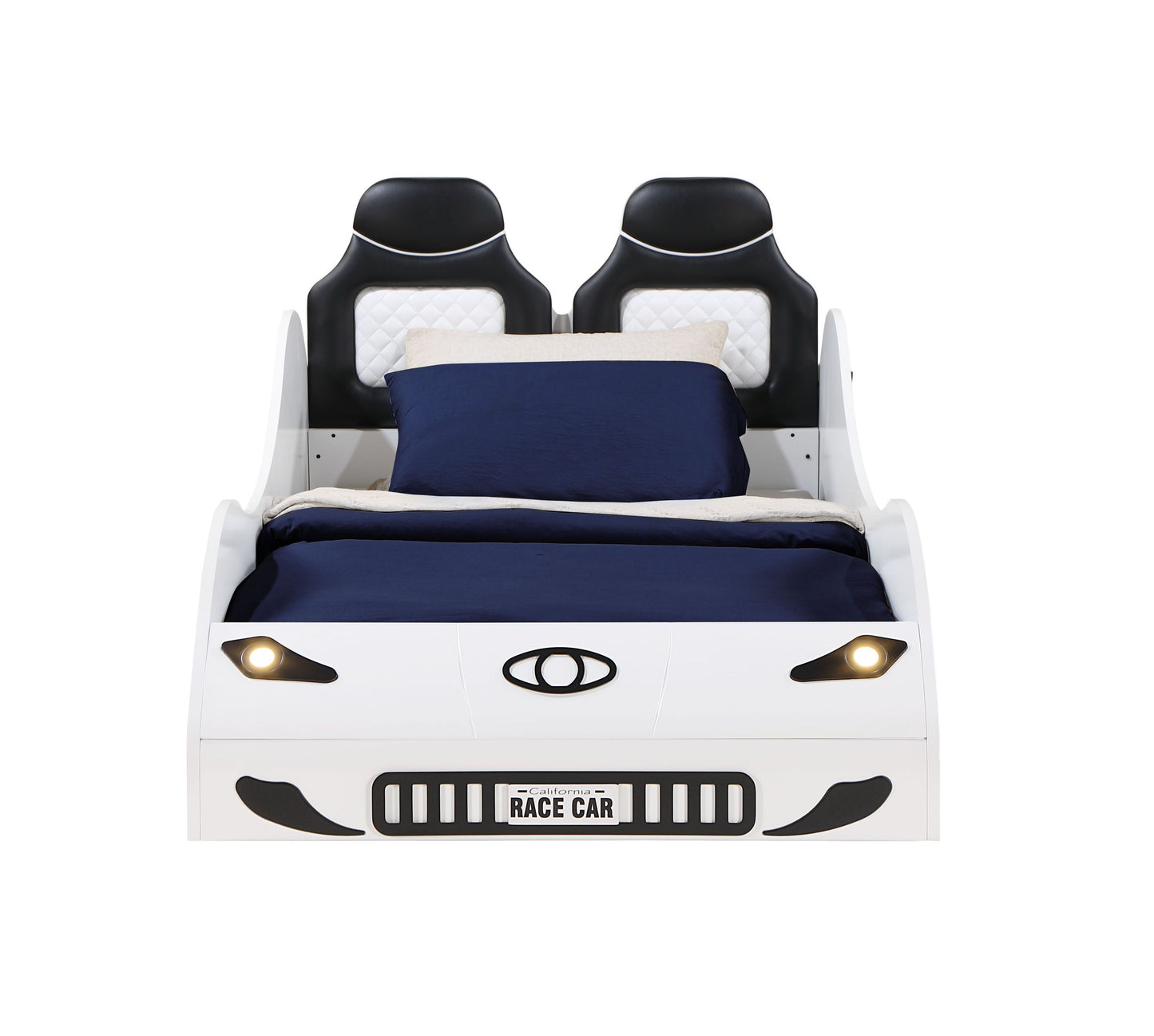 Colen White Finish Twin Car Bed with LED