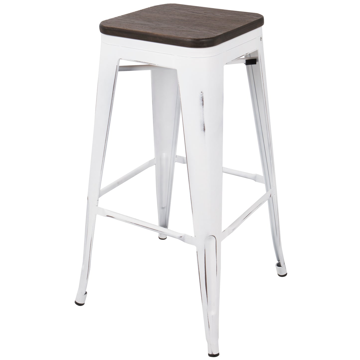 Oregon Industrial Stackable Barstool in Vintage White and Espresso by LumiSource - Set of 2