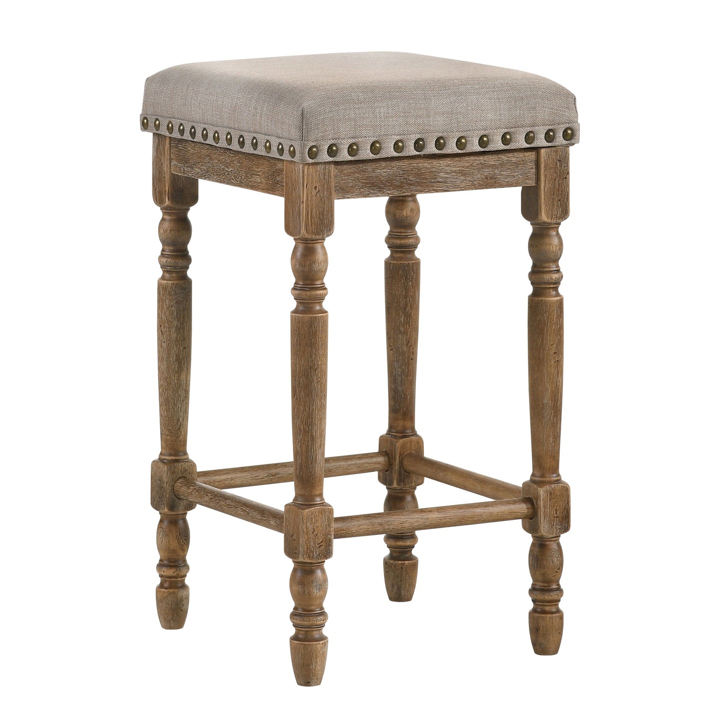 Beige and Weathered Oak Nailhead Trim Counter Height Stools ( Set of 2)