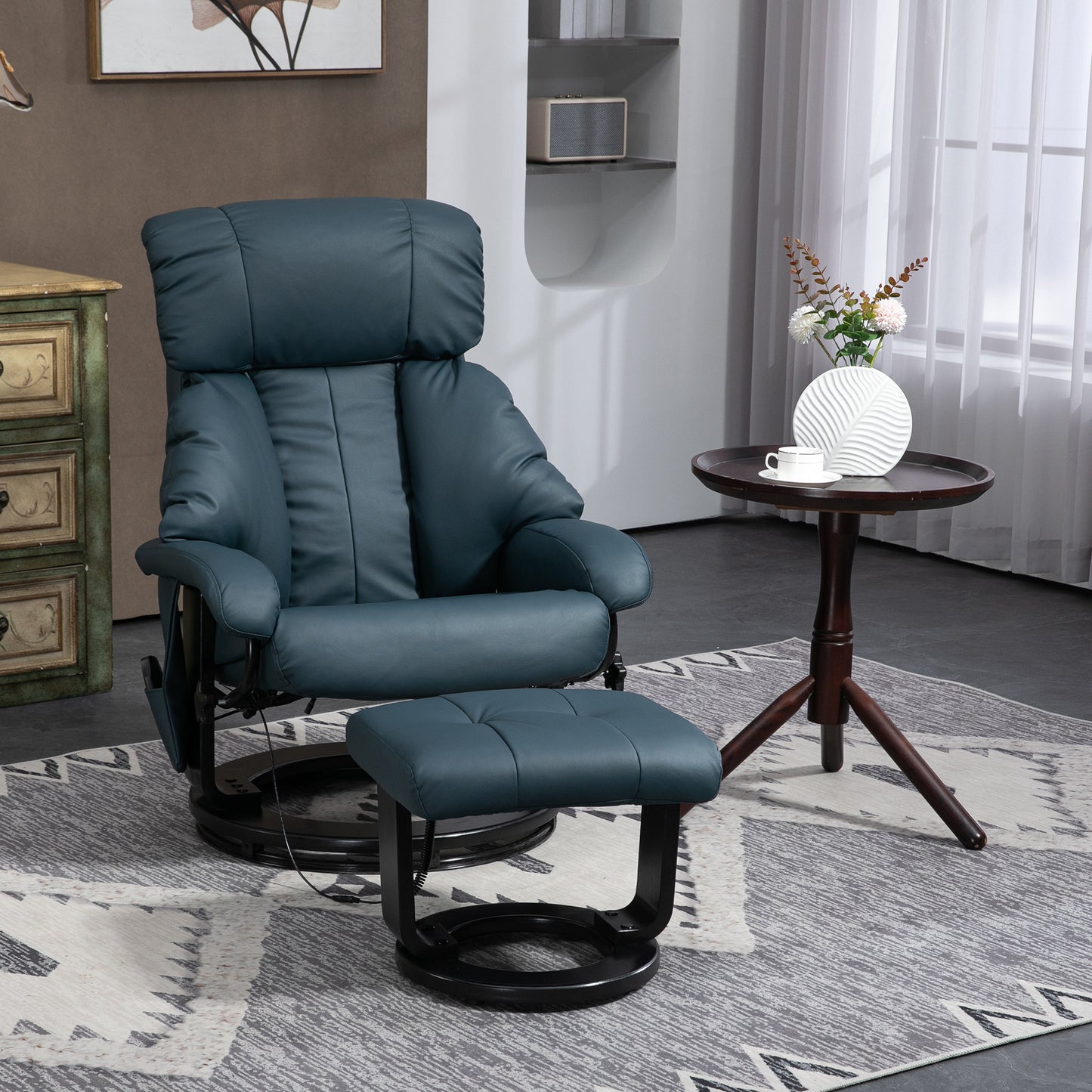 HOMCOM Massage Recliner Chair with Footstool, 360° Swivel Recliner, Blue