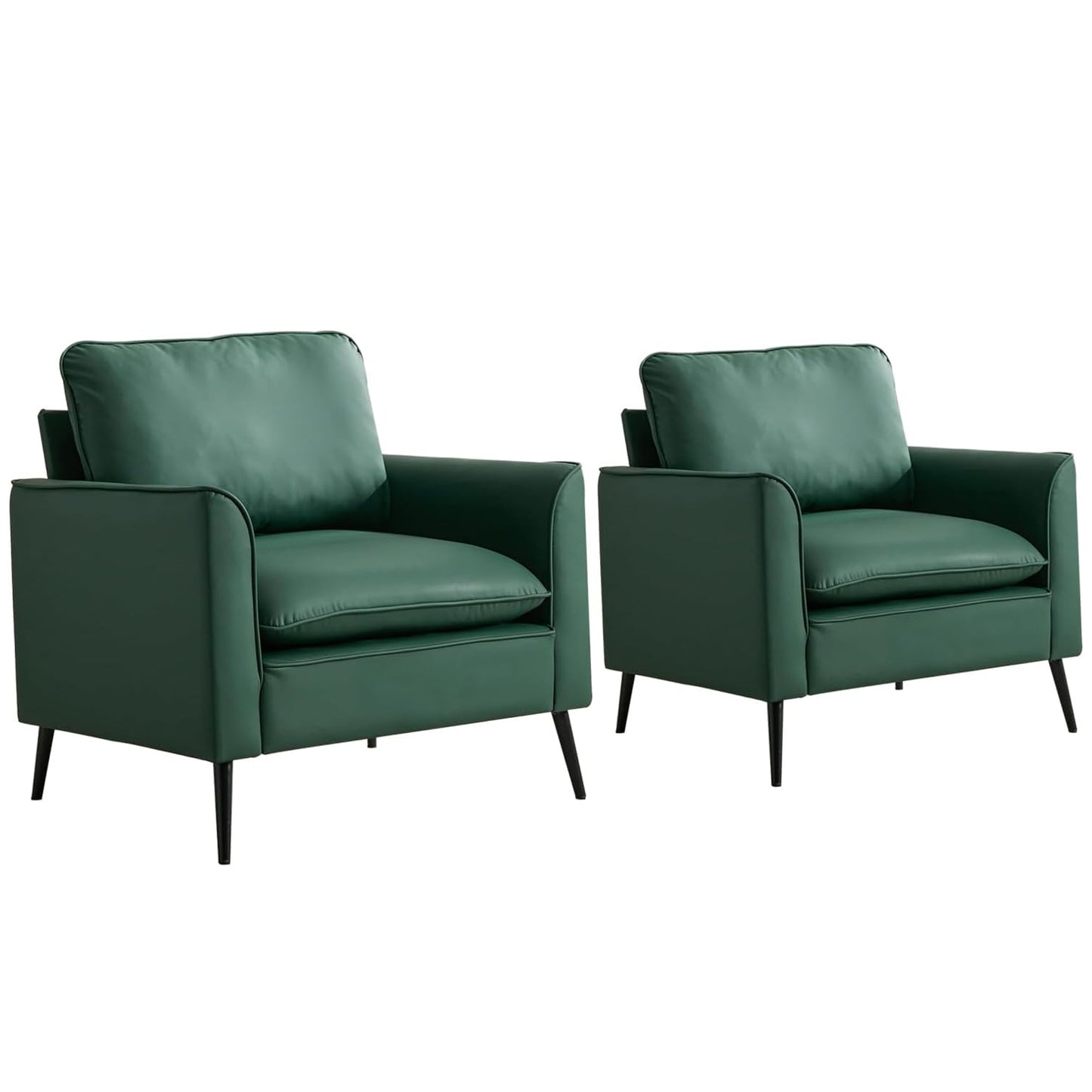 TS Nordic Retro Green Leather Upholstered Sofa Chair 2PC Casual Living Room Balcony Bedroom Lounge Chair with Soft Pillows