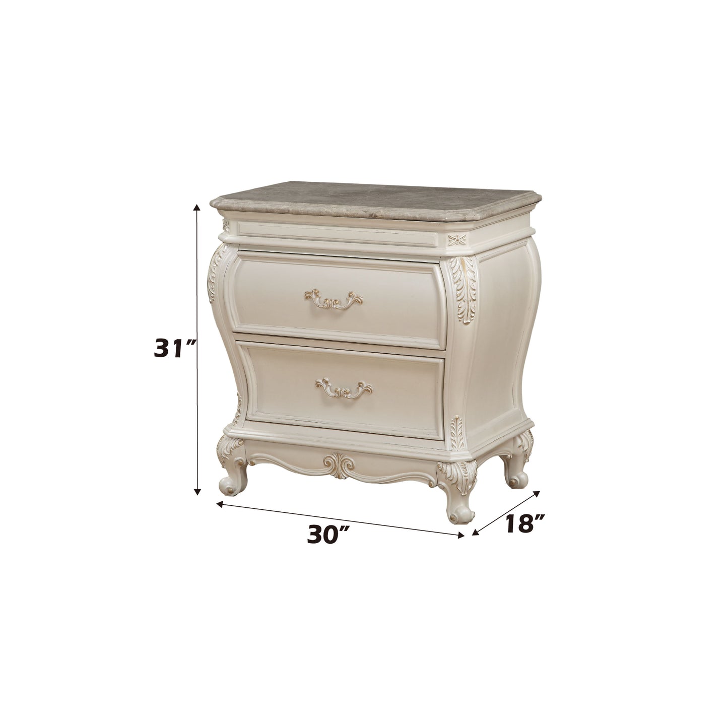 Chantelle Pearl White Finish Nightstand W/Granite Top