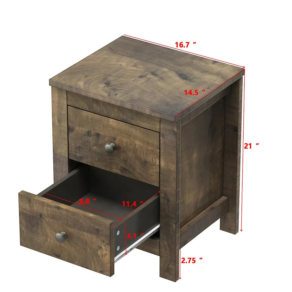 Farmhouse Wooden Nightstand Set of 2 with Retro Design, Wood Side Table with Storage Cabinet for Bedroom, Antique Walnut