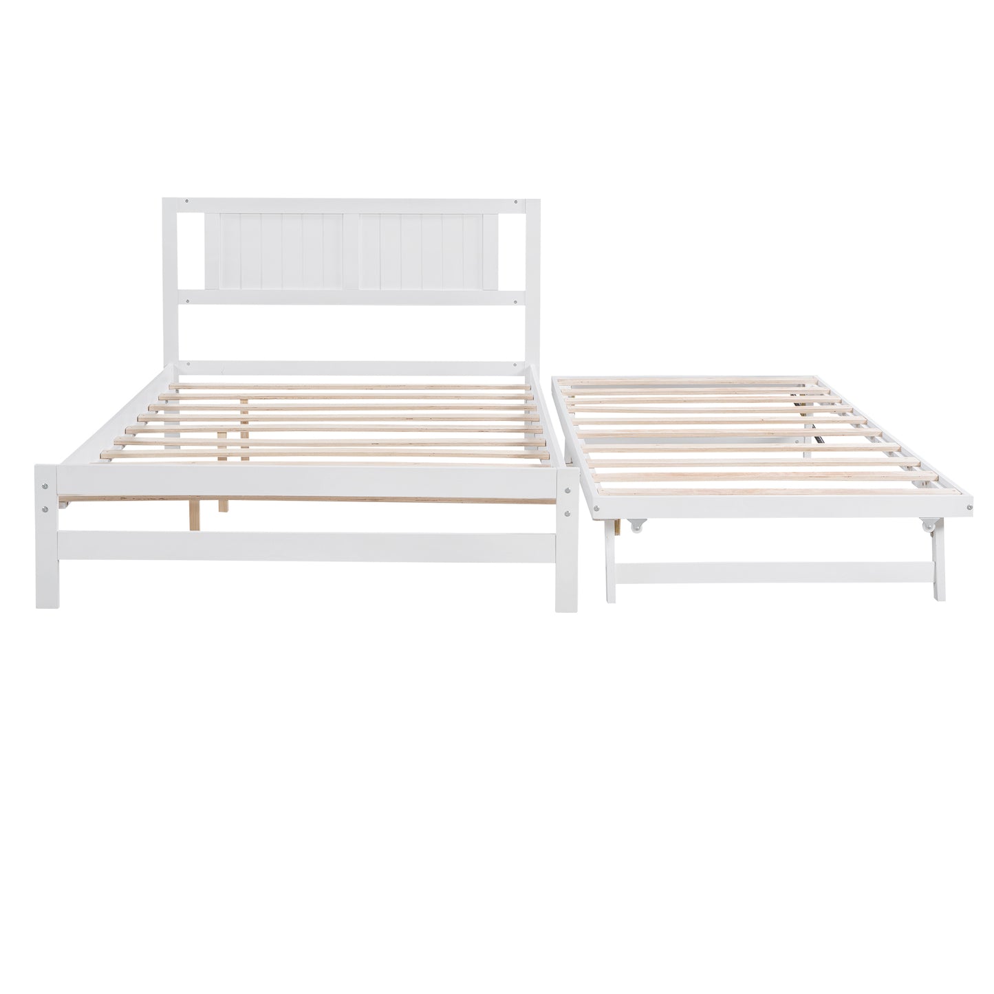 Full Size Platform Bed with Adjustable Trundle,White(Old SKU:SM000248AAK)