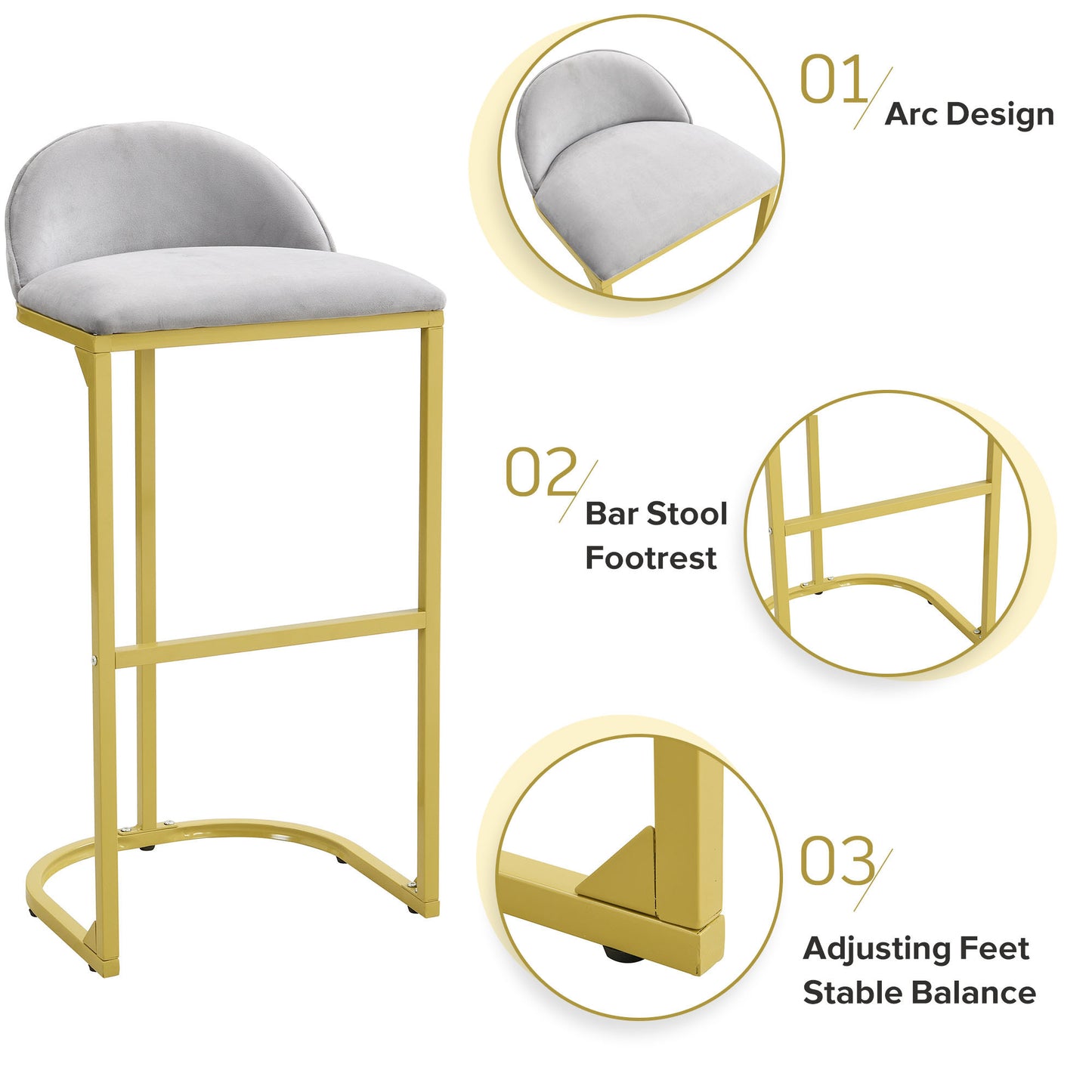 30" Counter Height Bar Stools Set of 2, Bar Stools with Back and Gold Metal Frame, Modern Luxury Bar Stools with Footrest, Upholstered Velvet Counter Stool Chairs for Kitchen Island