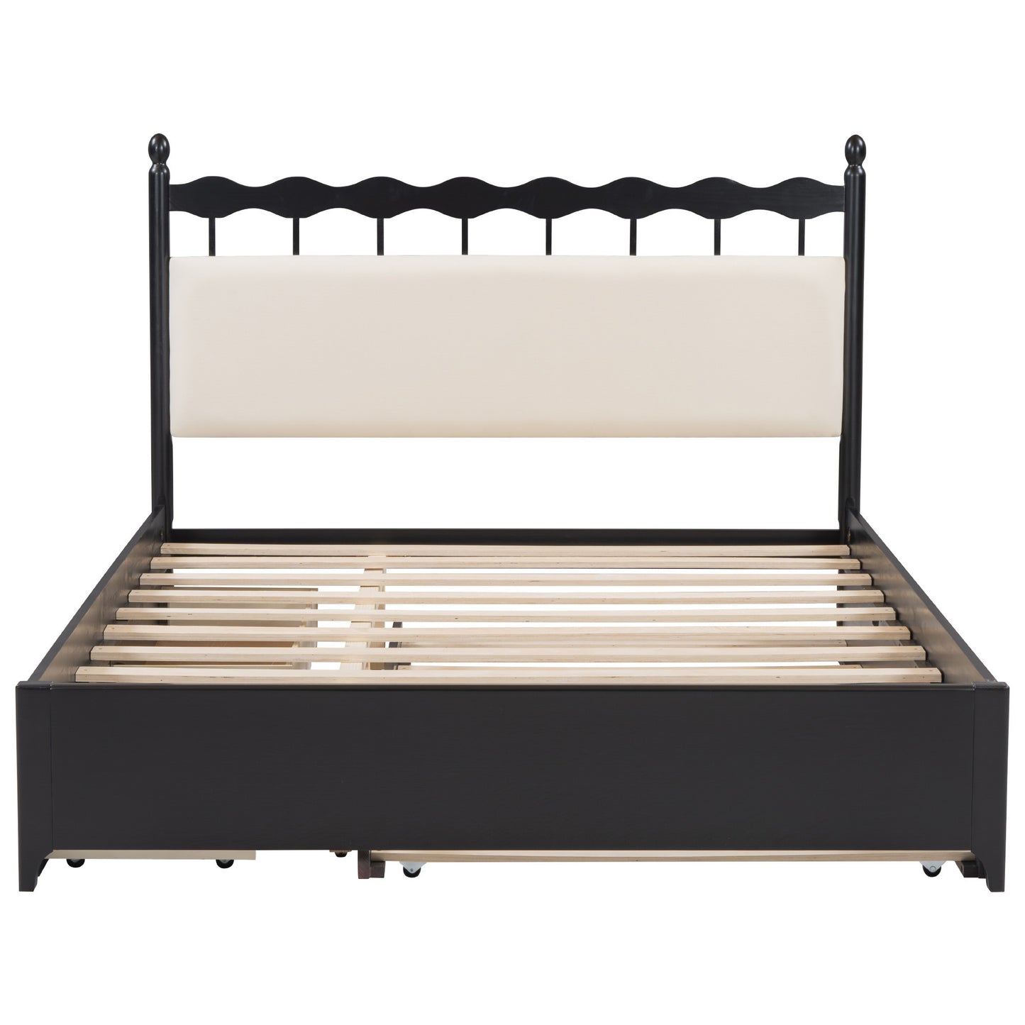 Queen Size Wooden Storage Platform Bed, with 2 Big Drawers, T Size Trundle ,Espresso