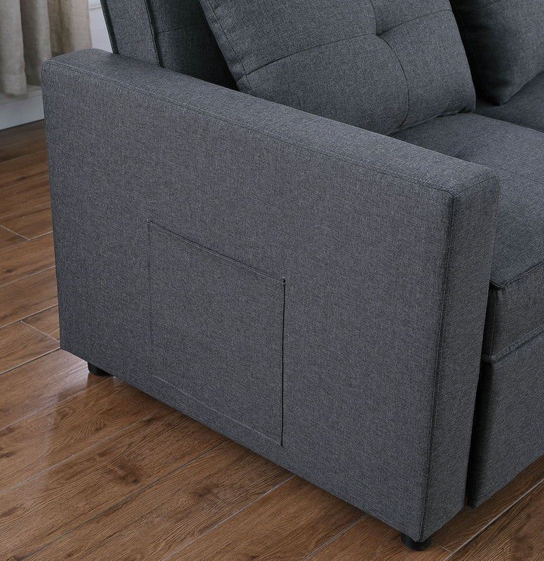 Zoey 79.75" Dark Gray Linen Convertible Sleeper Sofa with Side Pocket