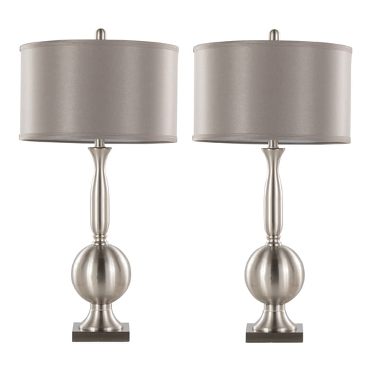 Joan 30" Contemporary Metal Table Lamp in Brushed Nickel with Grey Satin Shade from Grandview Gallery by LumiSource - Set of 2