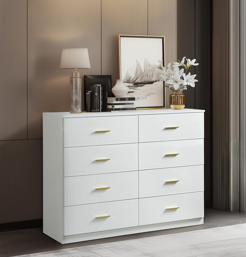 Modern White 8-Drawer Dresser for Bedroom - Ample Storage Wide Chest of Drawers, Sturdy & Safe