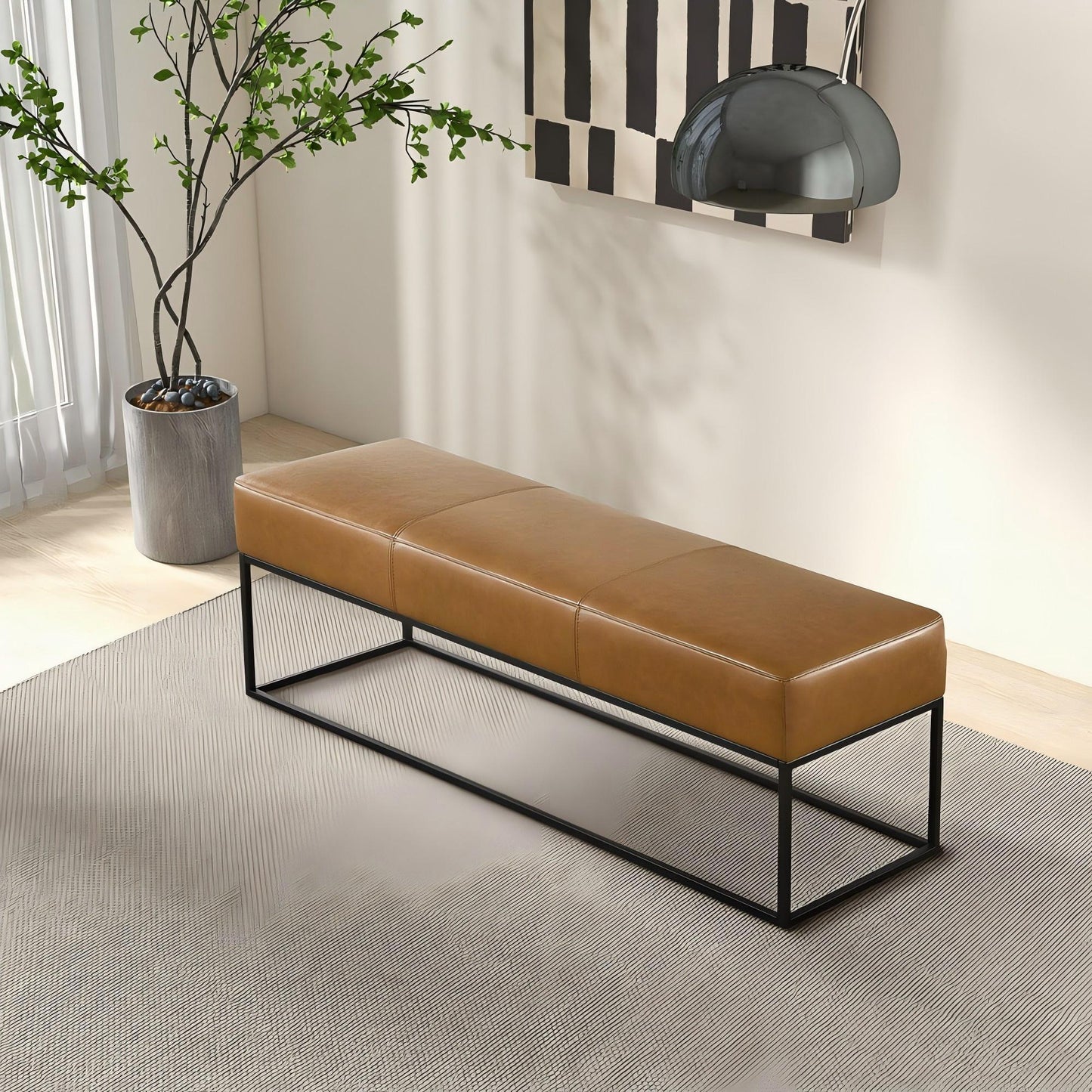 Odessa Tan Leather Bench