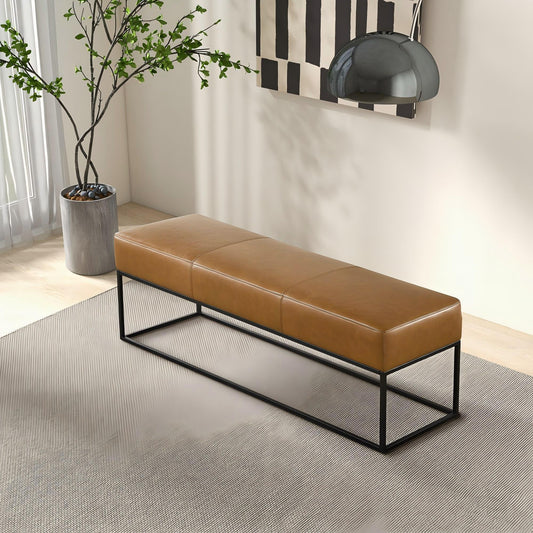 Odessa Tan Leather Bench