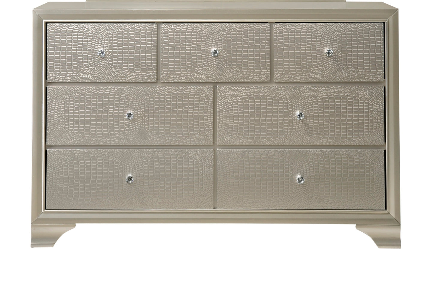 1pc Modern Glam Style Champagne Finish Glam Seven Drawer Dresser Embossed Crocodile Pattern Wooden Bedroom Furniture