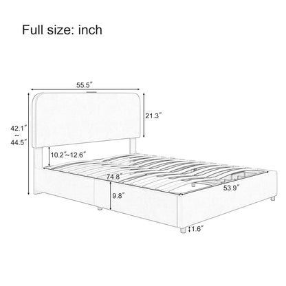 Upholstered Platform Full Size Hydraulic Storage Bed, Lift Up Storage Bed with RGB LED Light, Bluetooth Speaker, No Box Spring Needed, Lychee Velvet, Gray