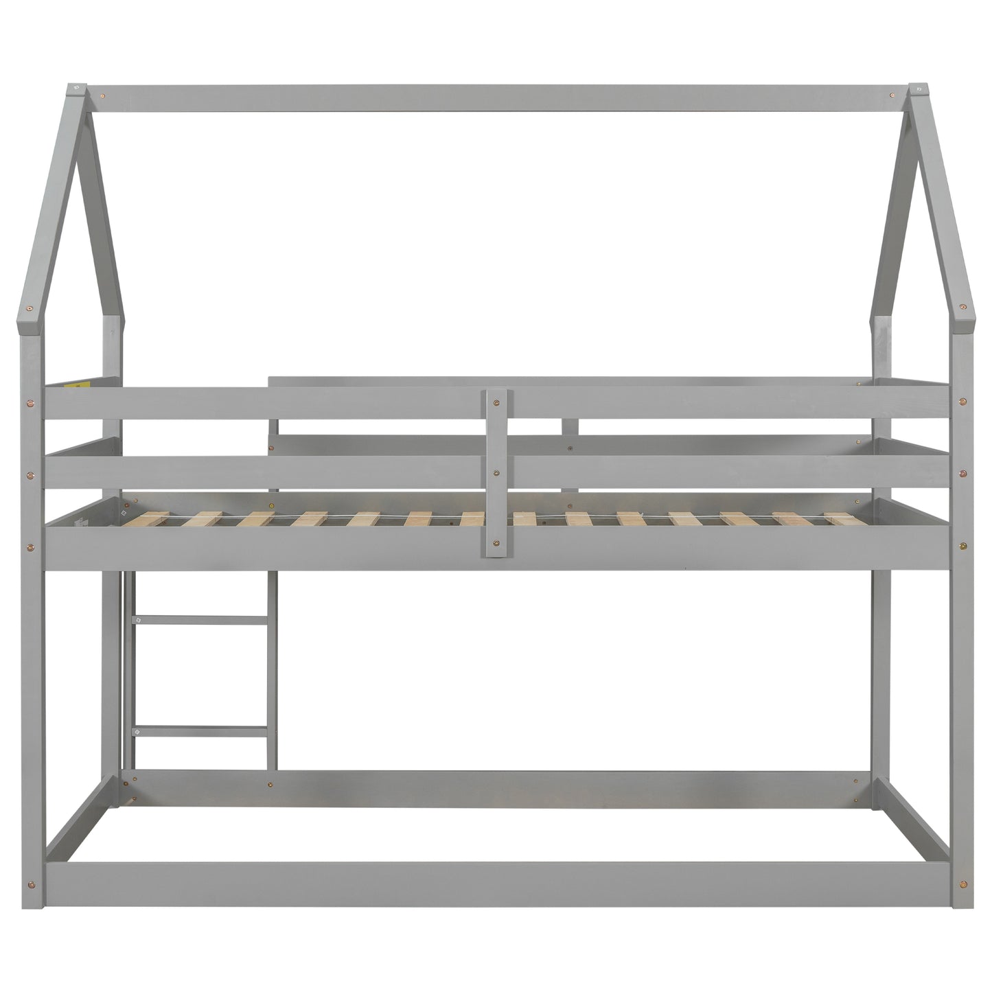 Twin over Twin Loft Bed with Roof Design, Safety Guardrail, Ladder, Grey