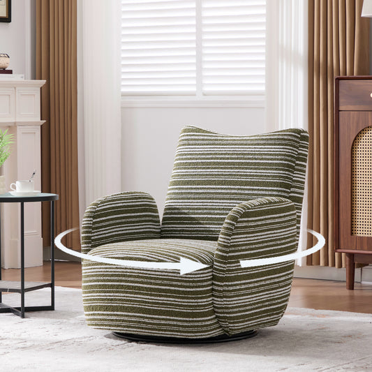 Modern Style 360° Swivel Leisure Chair Fabric Striped Armrest Swivel Chair with sand-rimmed fabric and metal bracket, suitable for living room, balcony and bedroom
