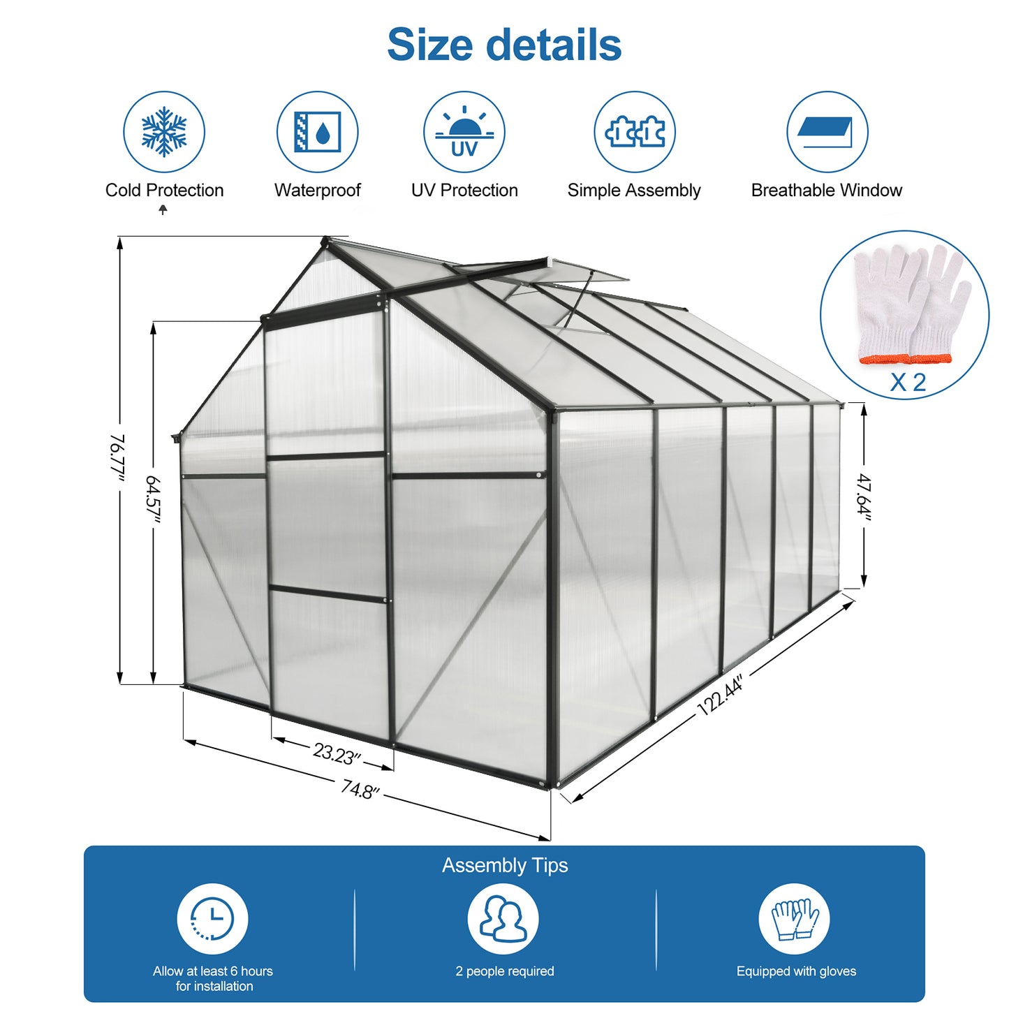 6x10 FT Polycarbonate Greenhouse Raised Base and Anchor Aluminum Heavy Duty Walk-in Greenhouses for Outdoor Backyard in All Season