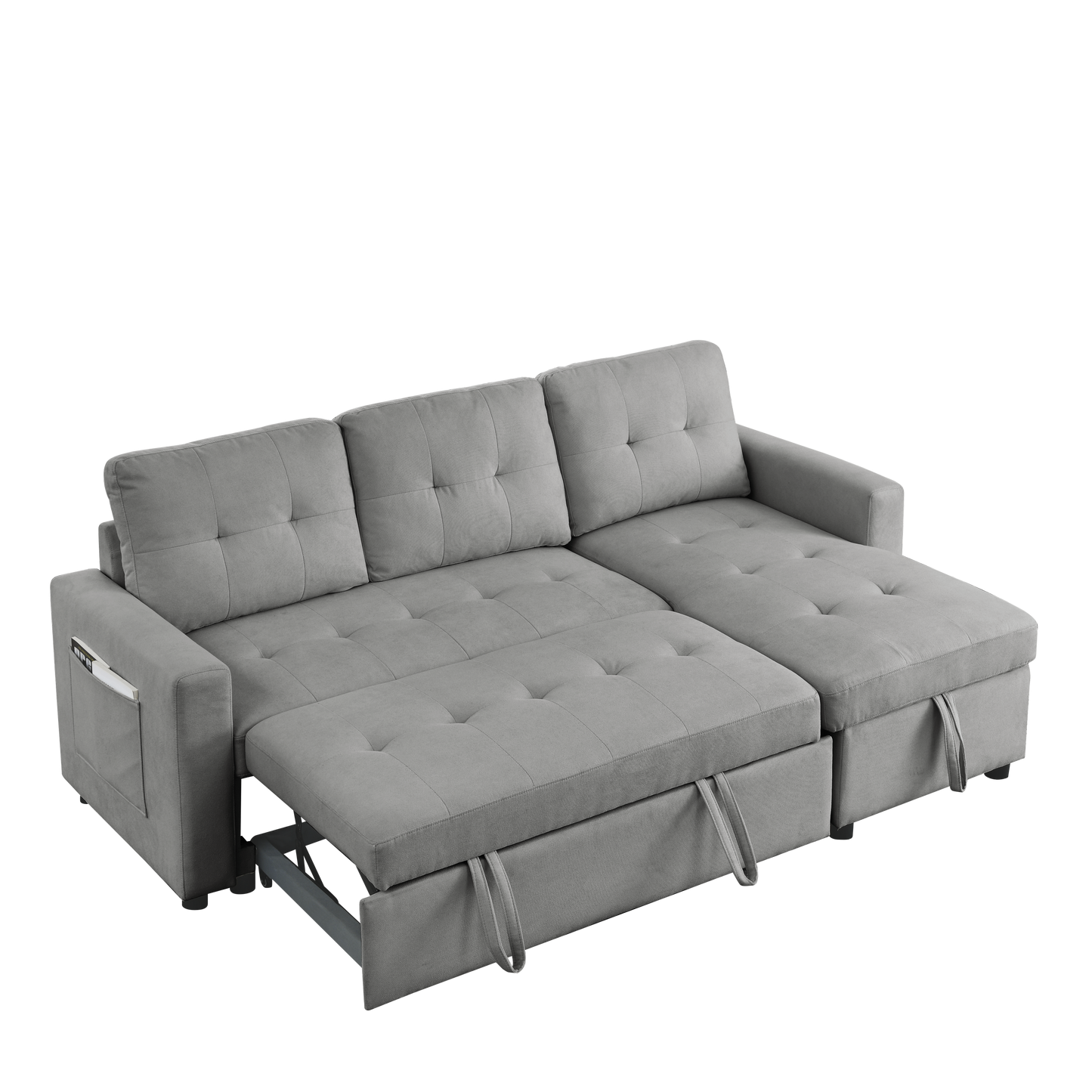 MH 78.5" Sleeper Sofa Bed Reversible Sectional Couch with Storage Chaise and Side storage bag for Small Space Living Room Furniture Set