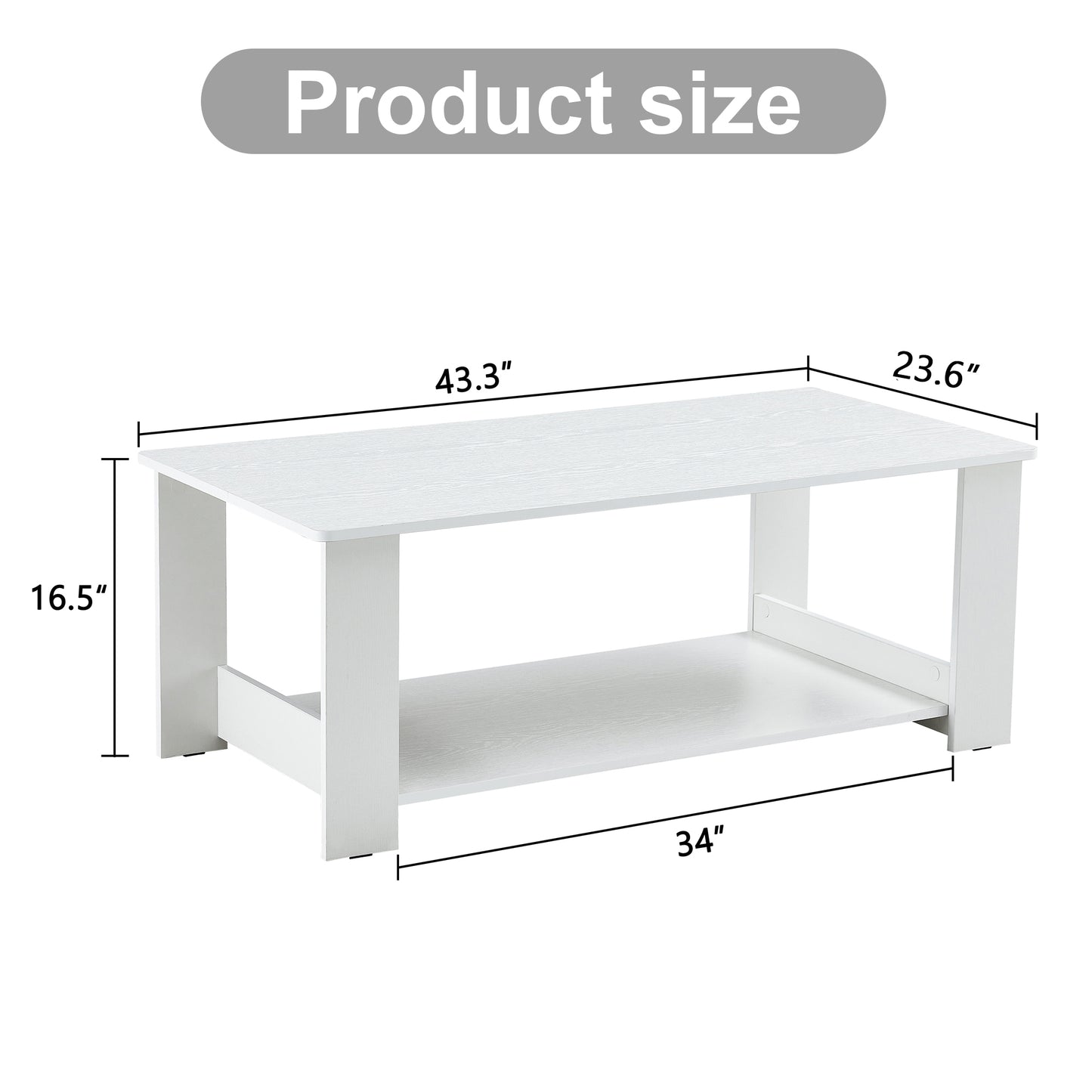 A modern and practical white coffee table. The double layered coffee table is made of MDF material,. Suitable for living room, bedroom, and study.CT-16