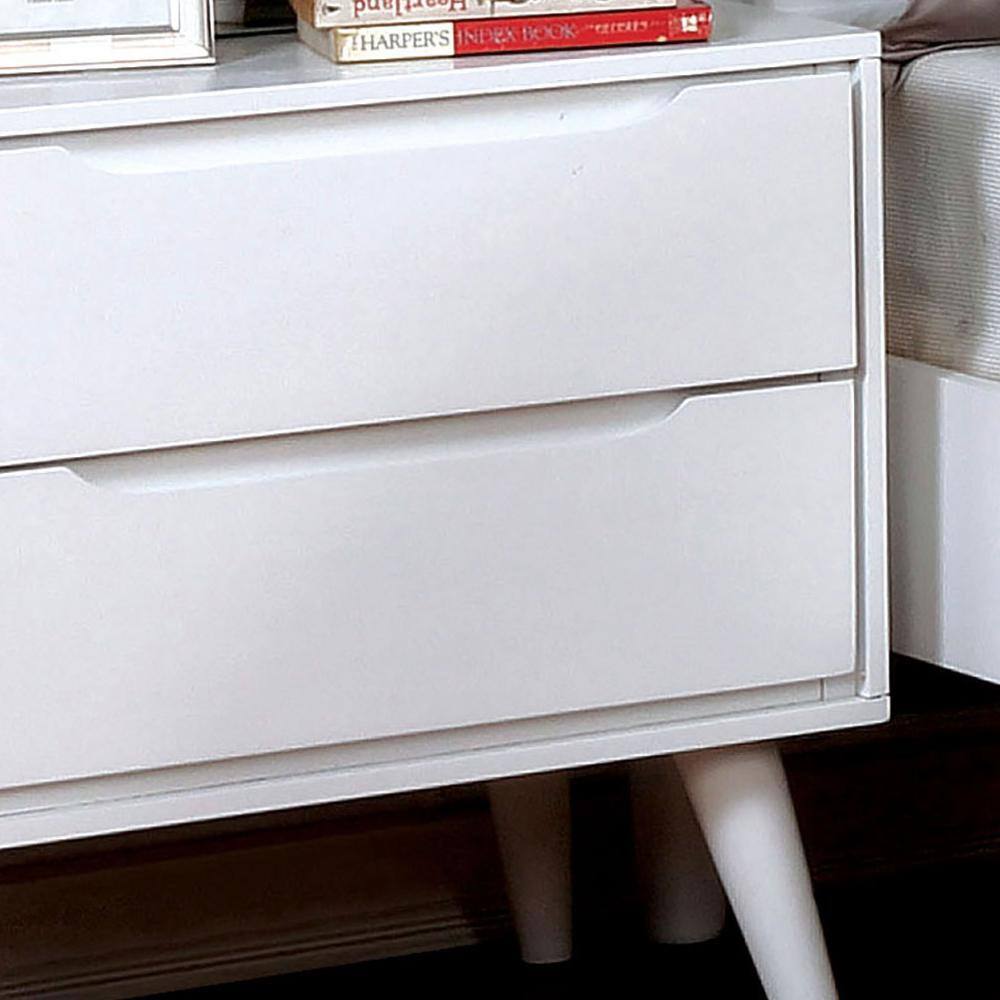 Mid-Century Modern White Color 1pc Nightstand Bedroom Furniture Solid wood Round Tapered Legs 2-Drawers Bedside Table