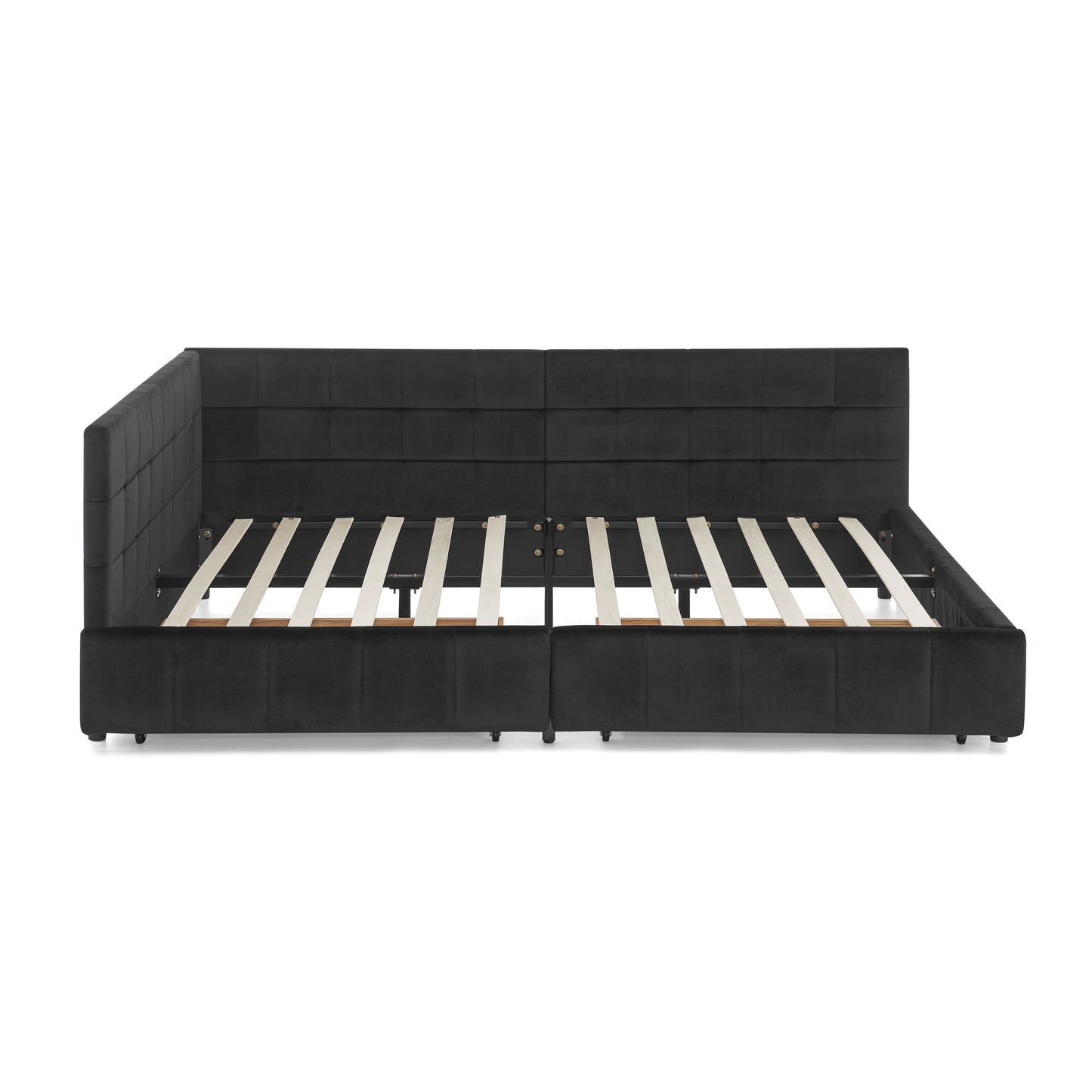 Full Size Storage Upholstered Tufted Bed Frame, Sofa Bed Frame with Comfortable Backrest and Armrests, Full Size Bed for Bedroom, Living Room,Velvet, BLACK(80.5''*59''*29.5'')