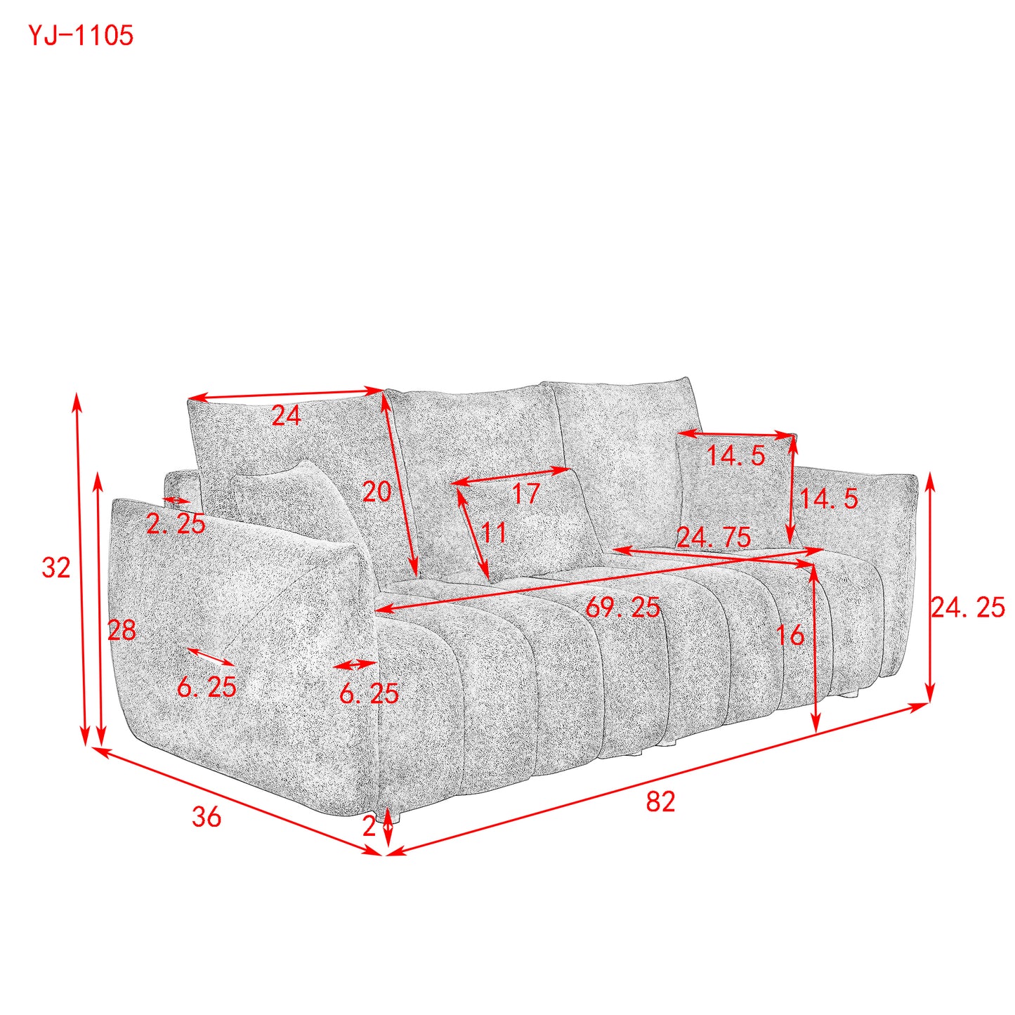 [video] MH 82" Premium Teddy fabric Sofa with 3 Back Pillows and 3 back Cushions Solid Wood Frame 3-Seater Sofa, Oversized Upholstered Chair for Living Room, Bedroom, Apartment and Office